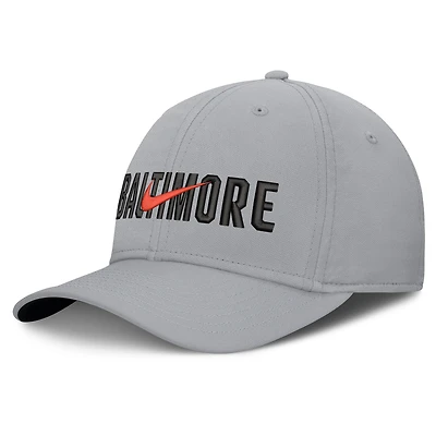 Casquette Nike Primetime Rise Dri-FIT Flex grise pour homme, Baltimore Orioles