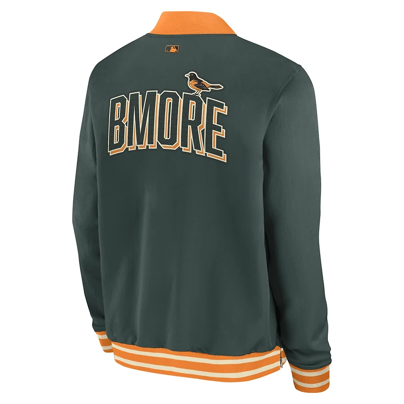 Men's Nike Green Baltimore Orioles 2026 City Connect Authentic Collection Relaxed Full-Zip Bomber Jacket