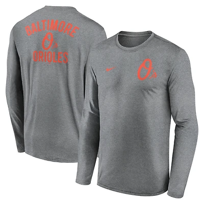 Men's Nike Heather Charcoal Baltimore Orioles 2-Hit Legend Dri-FIT Long Sleeve T-Shirt