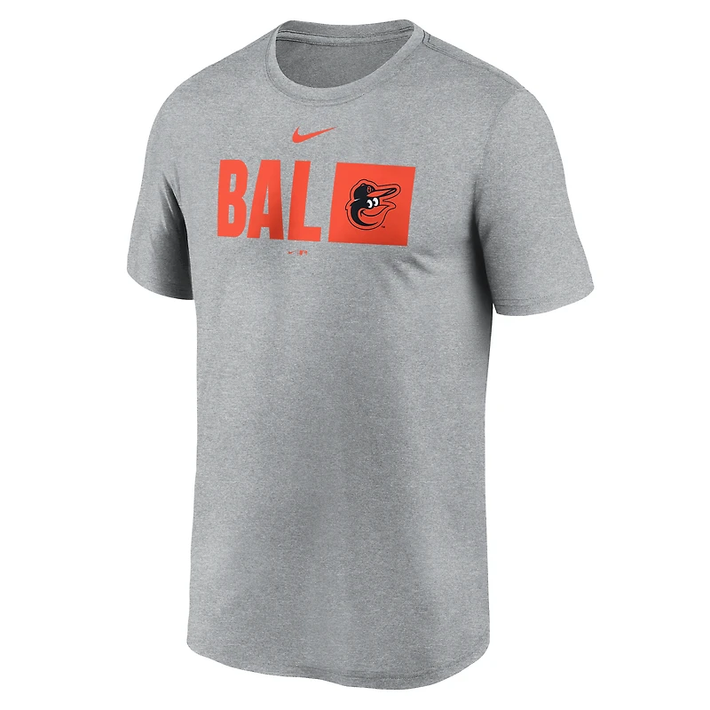 T-shirt Nike Tricode Legend Performance gris chiné pour homme des Baltimore Orioles