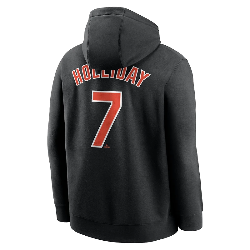 Sweat à capuche en molleton Nike Jackson Holliday pour homme, noir, avec nom et numéro du joueur des Baltimore Orioles