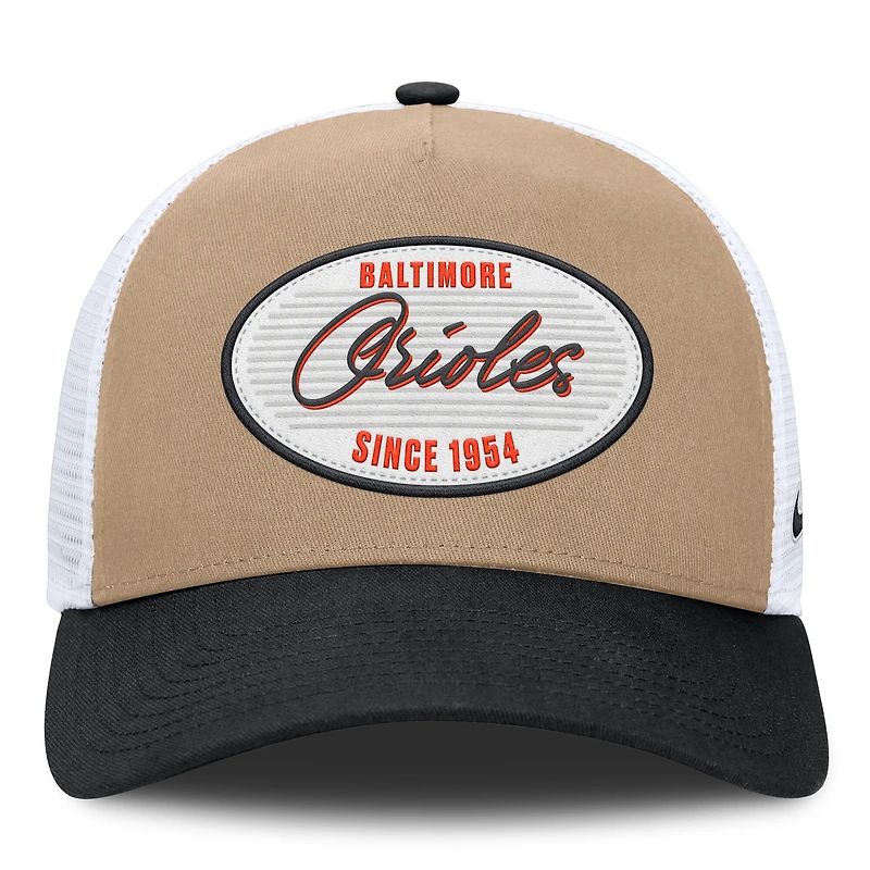 Casquette trucker ajustable Nike Baltimore Orioles Rise kaki/noir pour homme