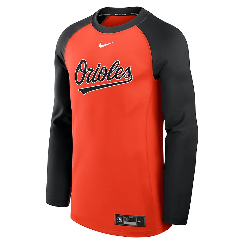 T-shirt à manches longues Nike orange/noir Baltimore Orioles Authentic Collection Game Time Raglan Dri-FIT pour homme