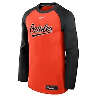 T-shirt à manches longues Nike orange/noir Baltimore Orioles Authentic Collection Game Time Raglan Dri-FIT pour homme