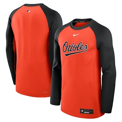 Men's Nike Orange/Black Baltimore Orioles Authentic Collection Game Time Raglan Dri-FIT Long Sleeve T-Shirt