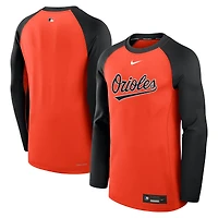 Men's Nike Orange/Black Baltimore Orioles Authentic Collection Game Time Raglan Dri-FIT Long Sleeve T-Shirt