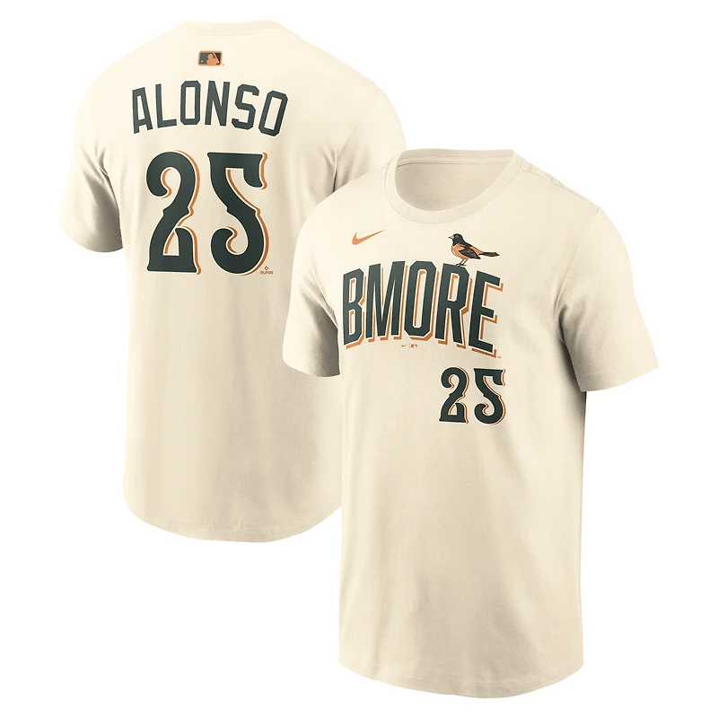 T-shirt Nike Pete Alonso crème Baltimore Orioles 2026 City Connect avec nom et numéro pour homme