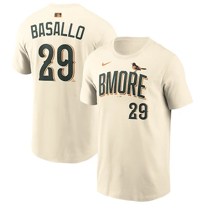 T-shirt Nike Samuel Basallo crème Baltimore Orioles 2026 City Connect pour homme, avec nom et numéro