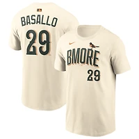 T-shirt Nike Samuel Basallo crème Baltimore Orioles 2026 City Connect pour homme, avec nom et numéro