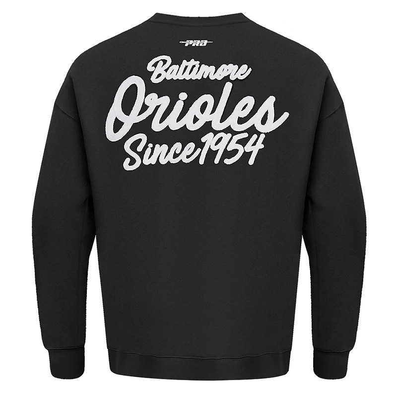 Men's Pro Standard Black Baltimore Orioles Paint The City Dropped Shoulder Pullover Sweatshirt
