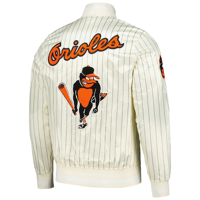 Men's Pro Standard Cream Baltimore Orioles Cooperstown Collection Pinstripe Retro Classic Satin Full-Snap Jacket