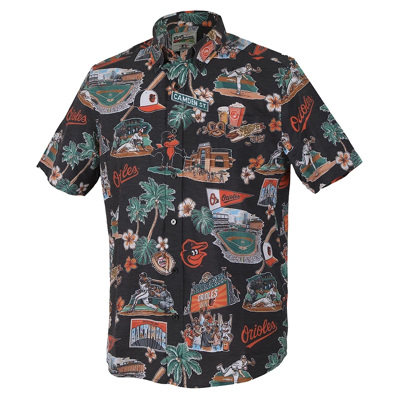 Men's Reyn Spooner Black Baltimore Orioles Big & Tall Scenic Performance Tri-Blend Aloha Button-Down Shirt
