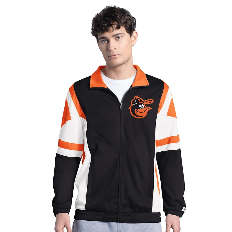 Veste de survêtement entièrement zippée en tricot Contender des Orioles Baltimore pour homme, noire/orange