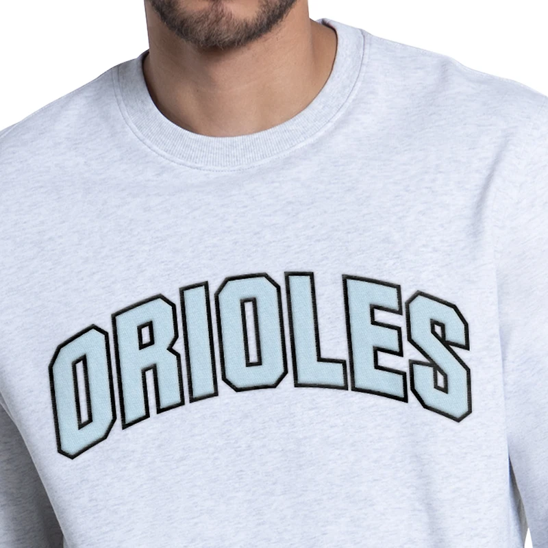 Men's Starter Heather Gray Baltimore Orioles Face of Ice Blue French Terry Sweatshirt