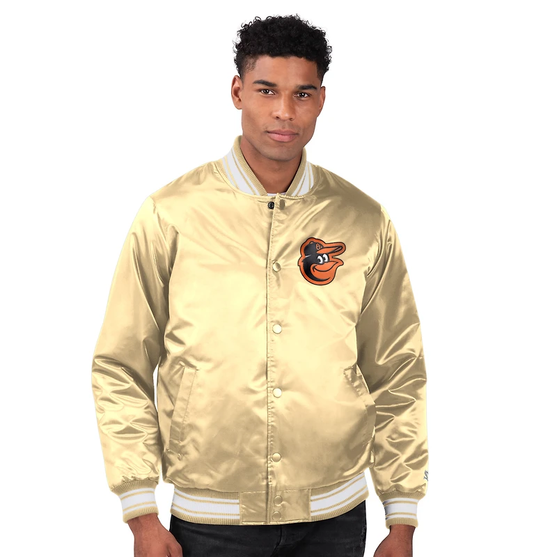Men's Starter Tan Baltimore Orioles Locker Room Satin Full-Snap Varsity Jacket