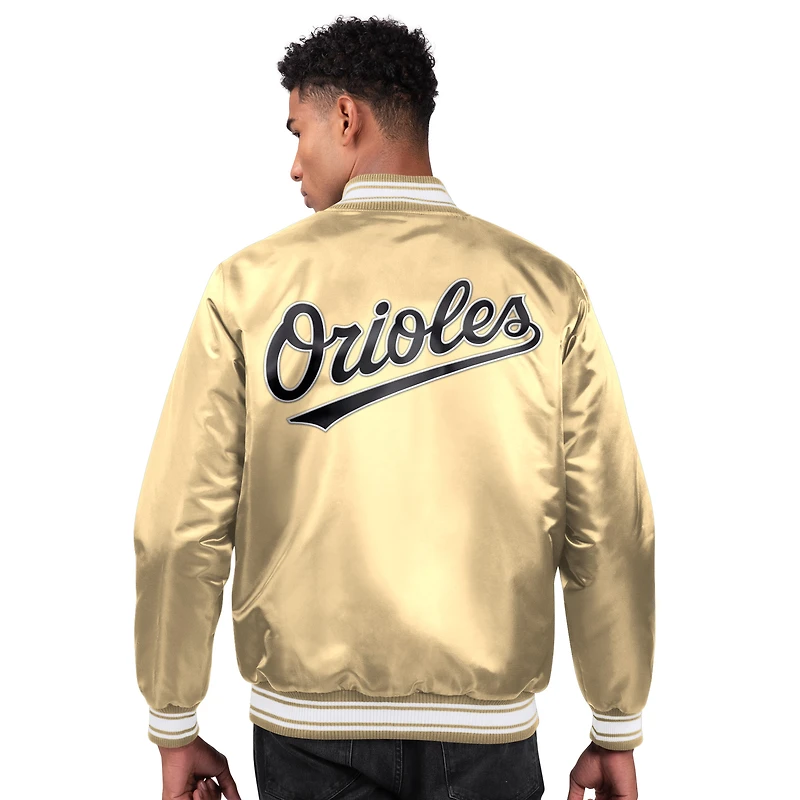 Veste universitaire en satin à boutons-pression pour homme Starter Tan des Baltimore Orioles