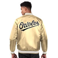 Veste universitaire en satin à boutons-pression pour homme Starter Tan des Baltimore Orioles
