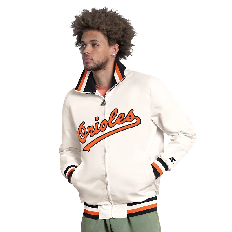 Veste universitaire zippée Starter blanche pour homme, Baltimore Orioles, logo Captain Cooperstown