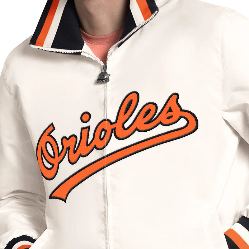 Veste universitaire zippée Starter blanche pour homme, Baltimore Orioles, logo Captain Cooperstown