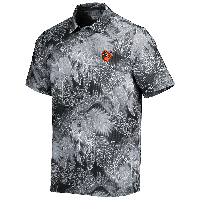Men's Tommy Bahama Black Baltimore Orioles Coast Luminescent Fronds IslandZone Button-Up Camp Shirt