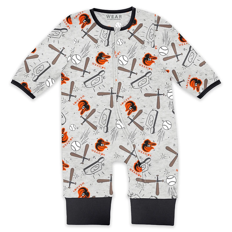 Newborn & Infant WEAR by Erin Andrews  Heather Gray Baltimore Orioles Sleep and Play Full-Zip Sleeper Bib Set