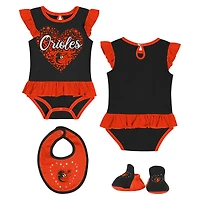Ensemble body, bavoir et chaussons pour nouveau-né noir des Baltimore Orioles