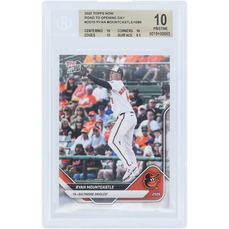 Ryan Mountcastle, Orioles de Baltimore, collection Topps Now 2025, Road to Opening Day, carte n° OD-10 authentifiée par BGS (note de 10/10/10/9,5).