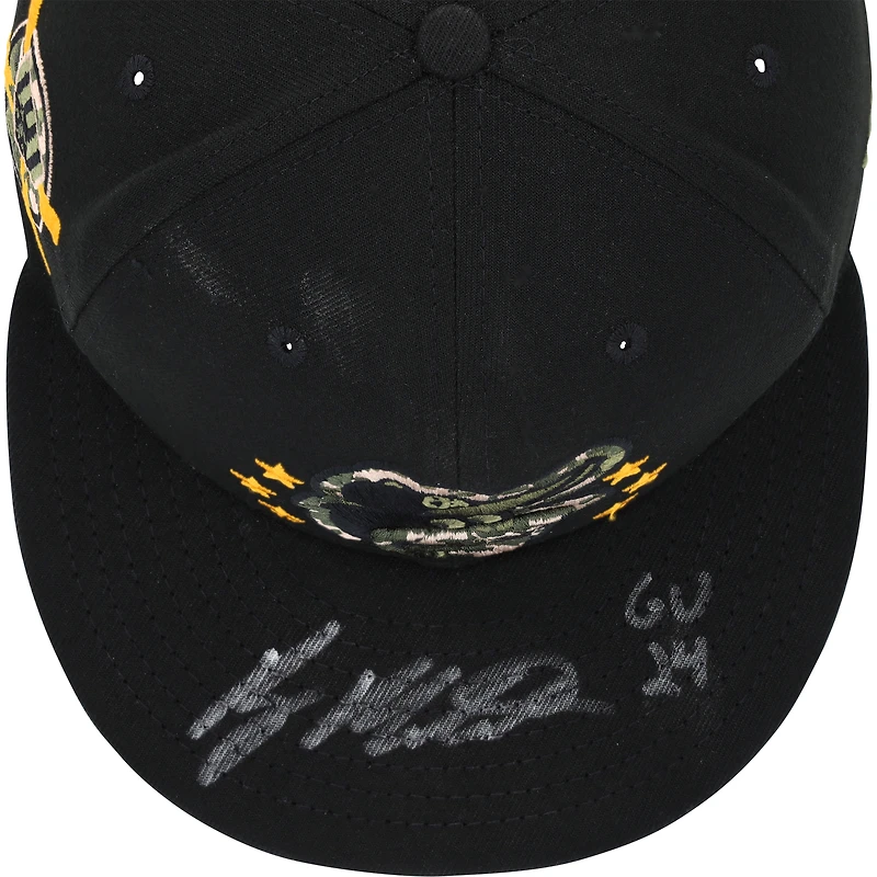 Casquette New Era noire et verte autographiée par Ryan Mountcastle, portée lors d'un match des Orioles de Baltimore (saison 2024 de la MLB), avec inscription « GU 24 ».