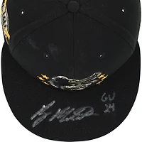 Casquette New Era noire et verte autographiée par Ryan Mountcastle, portée lors d'un match des Orioles de Baltimore (saison 2024 de la MLB), avec inscription « GU 24 ».