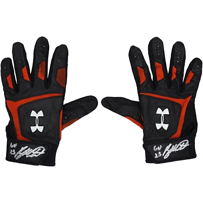 Gants de frappe noirs Under Armour utilisés en match par Ryan Mountcastle des Orioles de Baltimore lors de la saison de la MLB