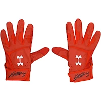 Gants de frappe Under Armour orange autographiés et utilisés en match par Ryan Mountcastle des Orioles de Baltimore lors de la saison 2024 de la MLB, avec inscription « GU 24 » - RG13314315-16