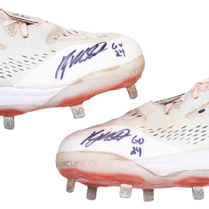 Ryan Mountcastle Baltimore Orioles Autographed Game-Used White Under Armour Cleats from the 2024 MLB Season with "GU 24" Inscription - RG13314283-84