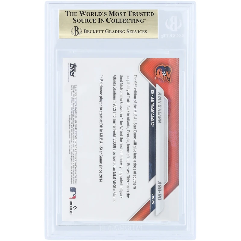Ryan O'Hearn, Orioles de Baltimore, sélection pour le match des étoiles de la MLB 2025 (Topps Now 2025) - Ligue américaine #ASG-RO, carte authentifiée BGS 10 - Sous-notes : 10, 9,5, 10, 10