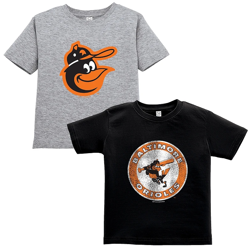 Toddler Soft as a Grape Black/Heather Gray Baltimore Orioles Cooperstown Collection Two-Pack T-Shirt Set
