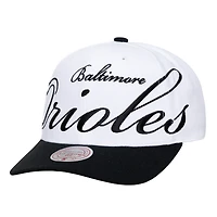 Unisex Mitchell & Ness White/Black Baltimore Orioles XL Script Pro Crown Adjustable Hat