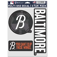 Lot de trois autocollants de ventilateur WinCraft Baltimore Orioles 2023 City Connect