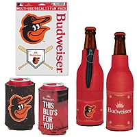 WinCraft Baltimore Orioles MLB x Budweiser Refroidisseur de canettes, refroidisseur de bouteilles et pack d'autocollants