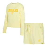 Ensemble haut à manches longues et short Elevation Tri-Blend pour femme Concepts Sport Yellow Baltimore Orioles