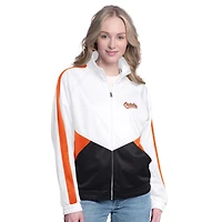 Women's G-III Sports by Carl Banks  White/Orange Baltimore Orioles Rally Rhinestone Raglan Full-Zip Track Jacket