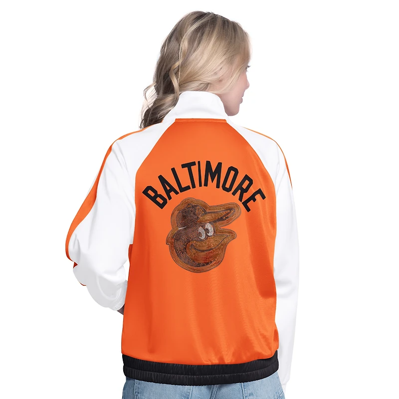 Women's G-III Sports by Carl Banks White/Orange Baltimore Orioles Rally Rhinestone Raglan Full-Zip Track Jacket