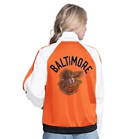 Women's G-III Sports by Carl Banks  White/Orange Baltimore Orioles Rally Rhinestone Raglan Full-Zip Track Jacket