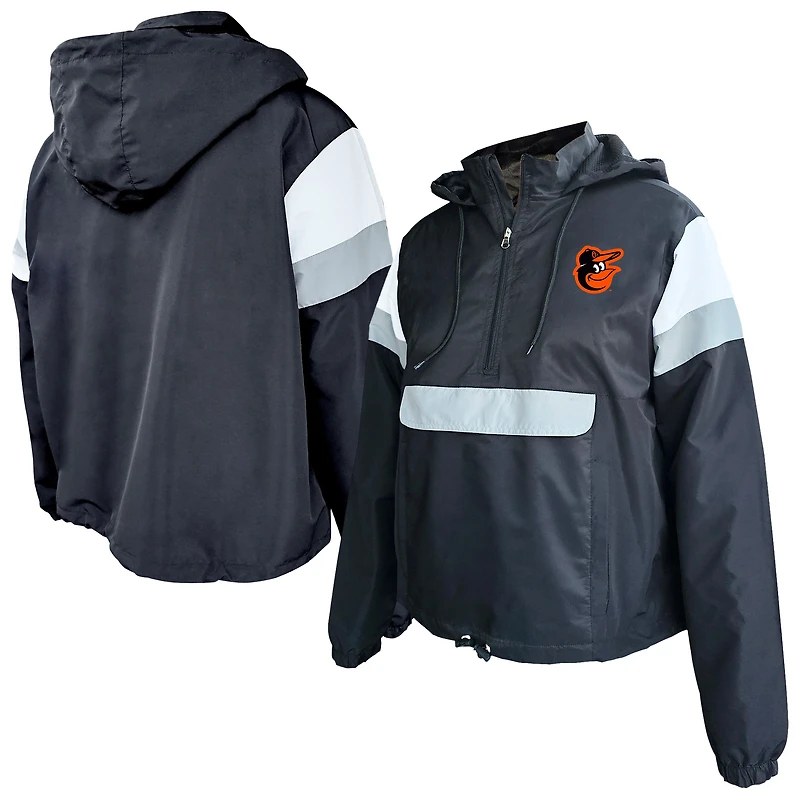 Anorak à capuche et fermeture éclair quart de tour pour femme, grande taille, profil noir des Baltimore Orioles