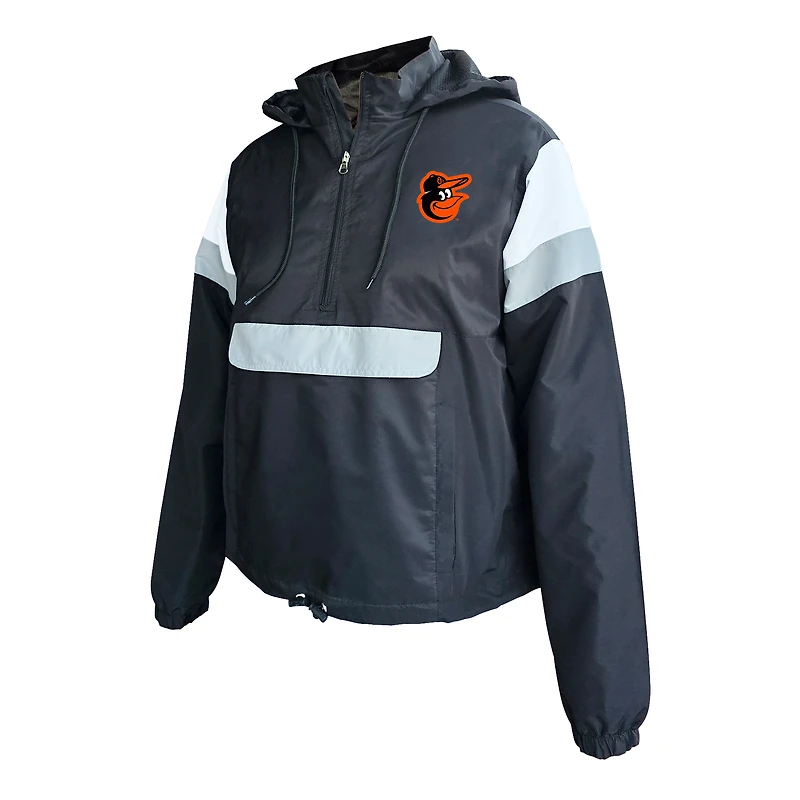 Anorak à capuche et fermeture éclair quart de tour pour femme, grande taille, profil noir des Baltimore Orioles