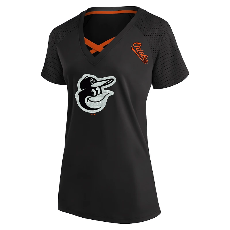 Women's Profile  Black Baltimore Orioles Plus Glitter Raglan V-Neck T-Shirt