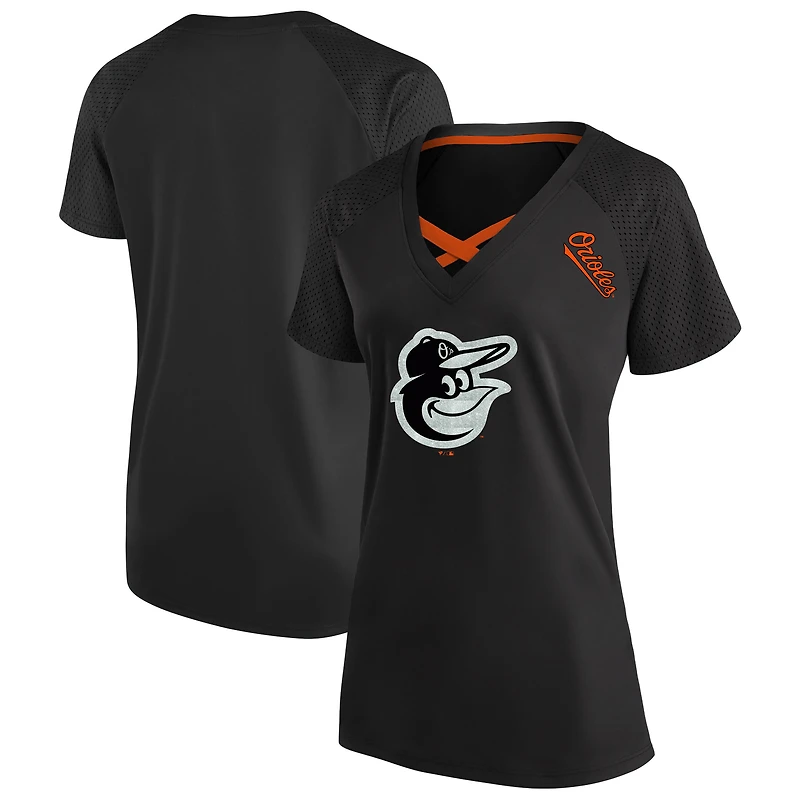 Women's Profile  Black Baltimore Orioles Plus Glitter Raglan V-Neck T-Shirt