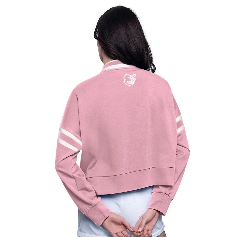 Women's Starter Pink Baltimore Orioles Power Play Cropped Pullover Sweatshirt