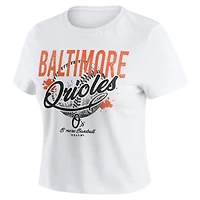 Women's WEAR by Erin Andrews  White Baltimore Orioles Distressed Cropped Baby T-Shirt