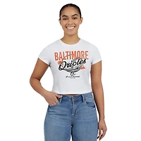 Women's WEAR by Erin Andrews  White Baltimore Orioles Distressed Cropped Baby T-Shirt