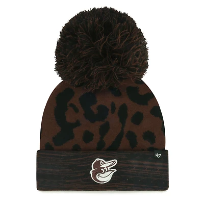 Bonnet en tricot à revers avec pompon et rosette des Orioles de Baltimore marron '47 pour femme
