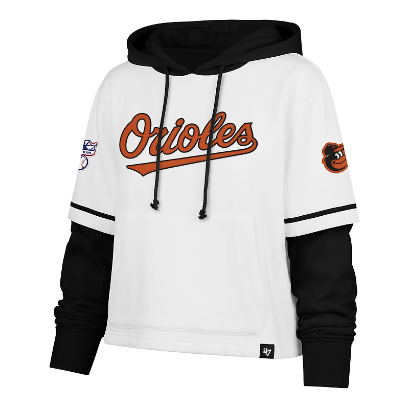 Women's '47 White Baltimore Orioles Trifecta Shortstop Cropped Pullover Hoodie